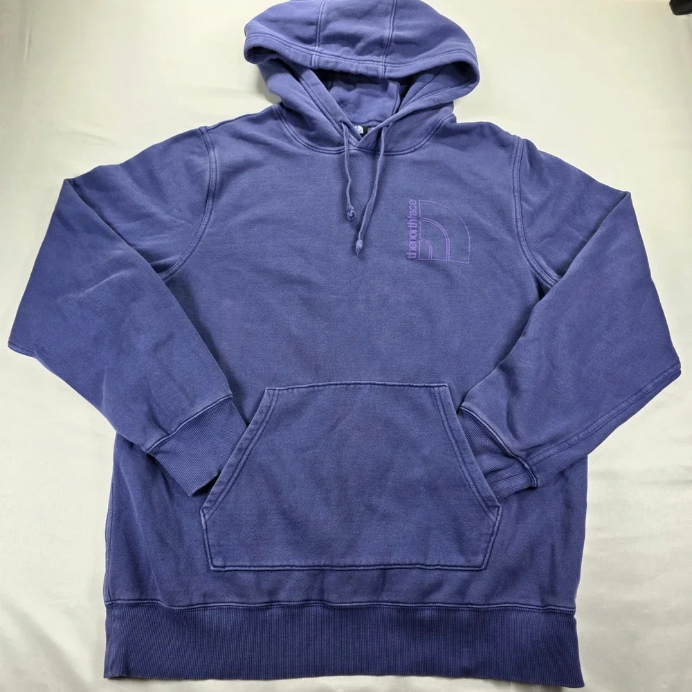 The North Face Mens Pullover Hoodie Blue Indigo Logo Sweatshirt Large L